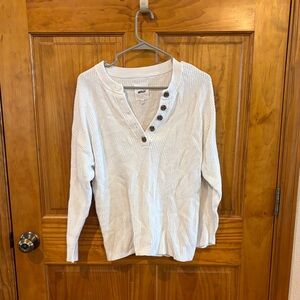 aerie White Waffle Knit Henley with Button Placket